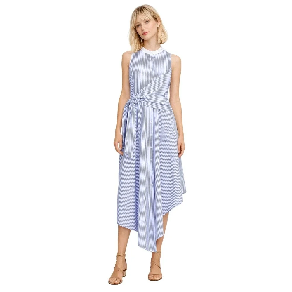 JONATHAN SIMKHAI‎ Stripe Asymmetrical Wrap Dress Tie Waist Size M